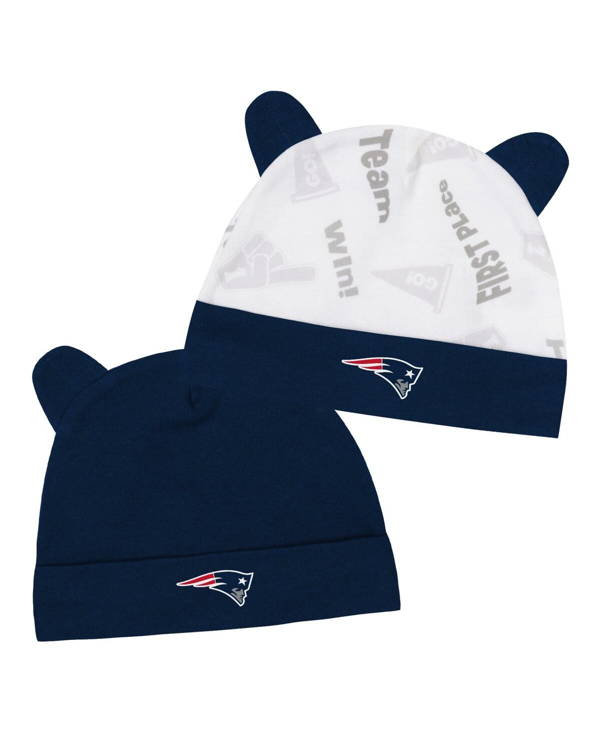 Outerstuff Infant Boys And Girls Navy, White New England Patriots Baby Bear Cuffed Knit Hat Set In Blue