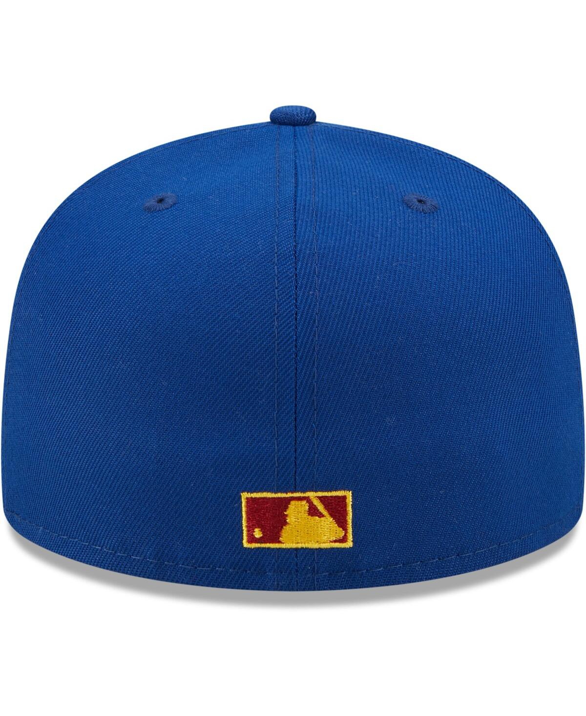 NEW ERA MEN'S NEW ERA ROYAL, RED OAKLAND ATHLETICS THROWBACK LOGO PRIMARY JEWEL GOLD UNDERVISOR 59FIFTY FITT 