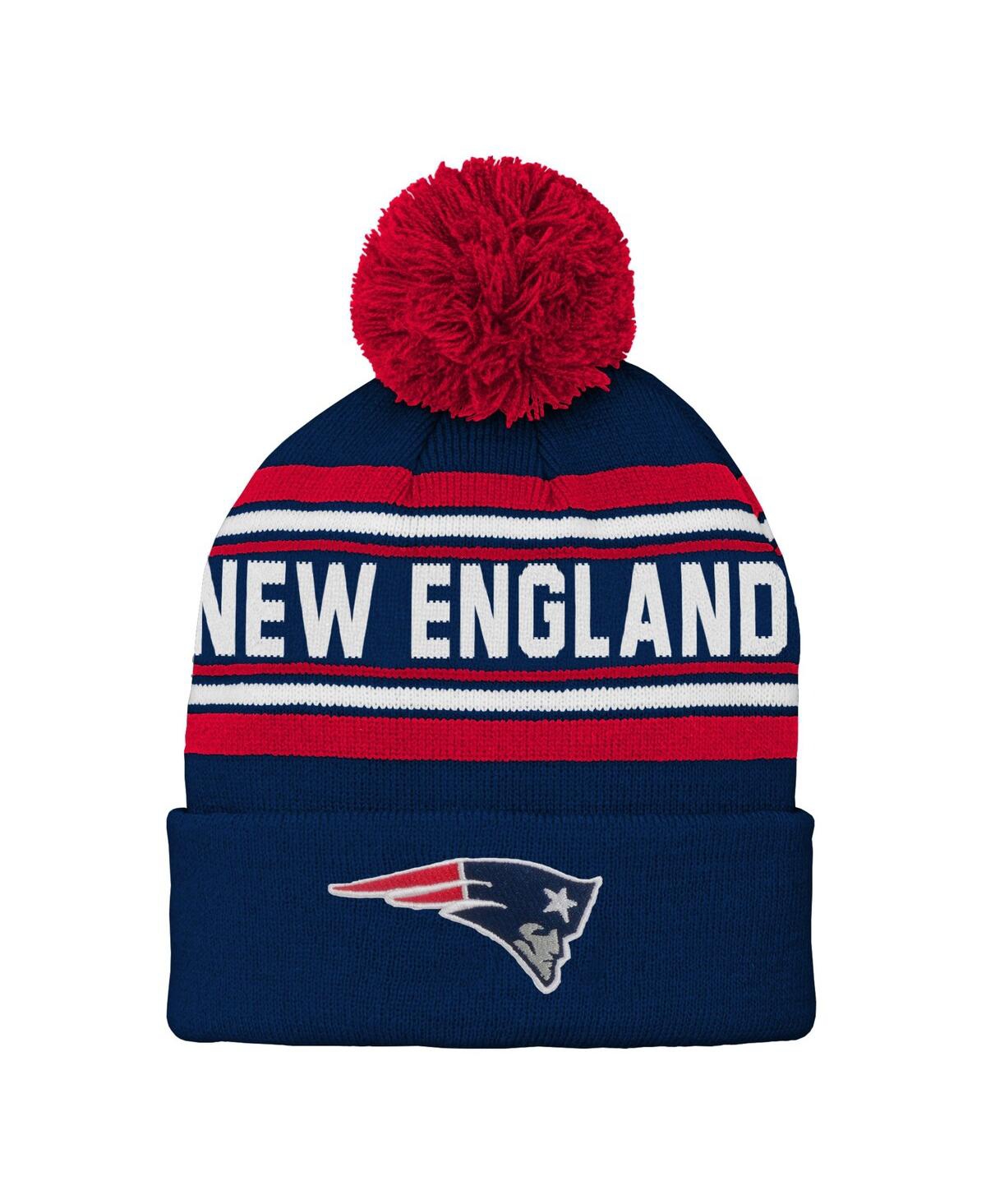 Outerstuff Kids' Youth Boys And Girls Navy New England Patriots Jacquard Cuffed Knit Hat With Pom
