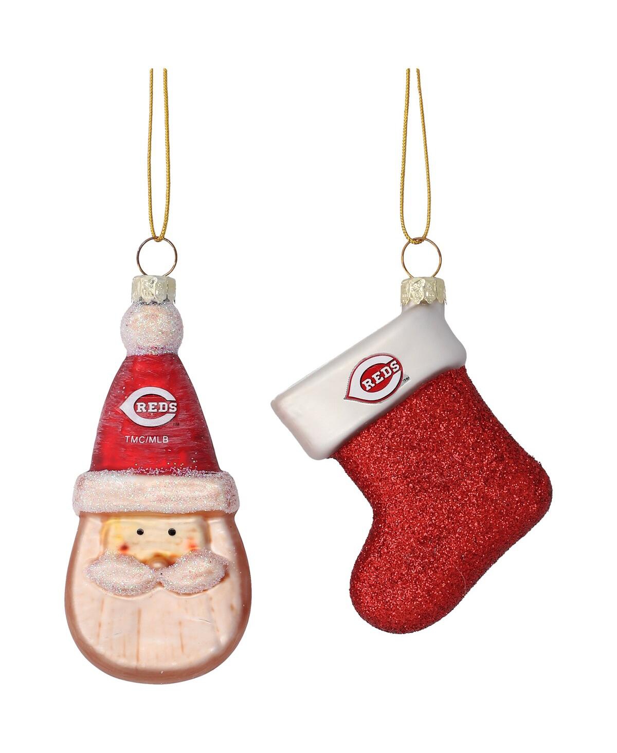 Cincinnati Reds Two-Pack Santa and Stocking Blown Glass Ornament Set - White, Red