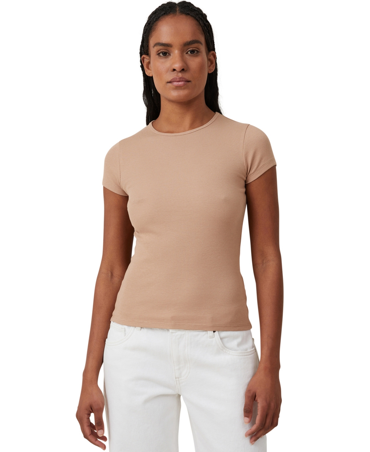 Shop Cotton On Women's The One Rib Crew Neck Short Sleeve T-shirt In Chestnut