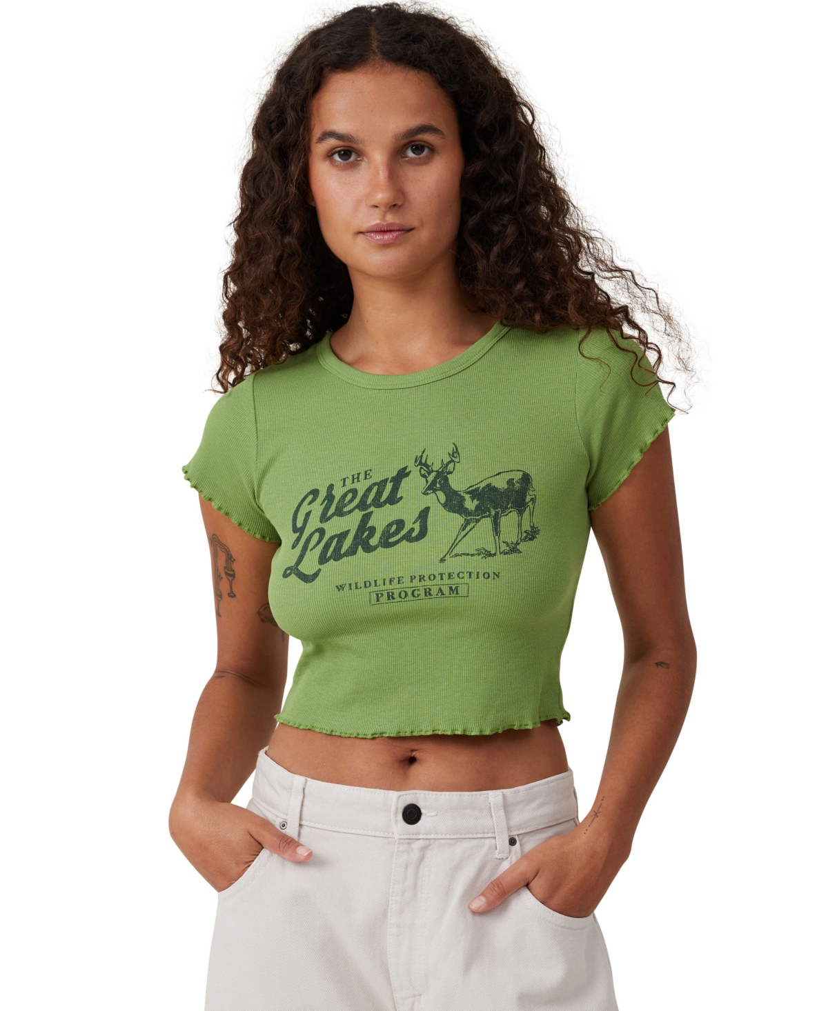 Cotton On Women's Crop Lettuce Graphic T-shirt In Great Lakes,vine Green