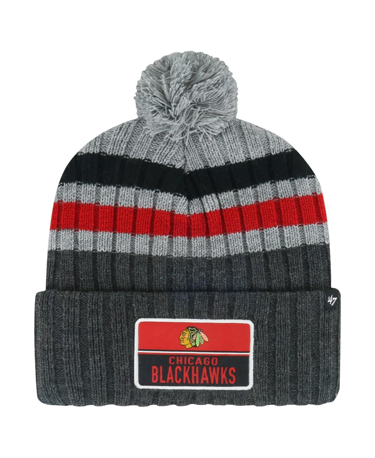 47 Brand Men's ' Gray Chicago Blackhawks Stack Patch Cuffed Knit Hat With Pom