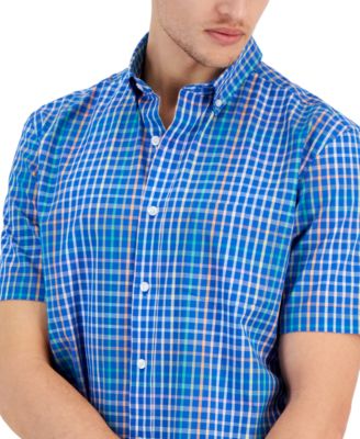 Club Room Men's Bright Plaid Poplin Short Sleeve Button-Down Shirt, Created for Macy's