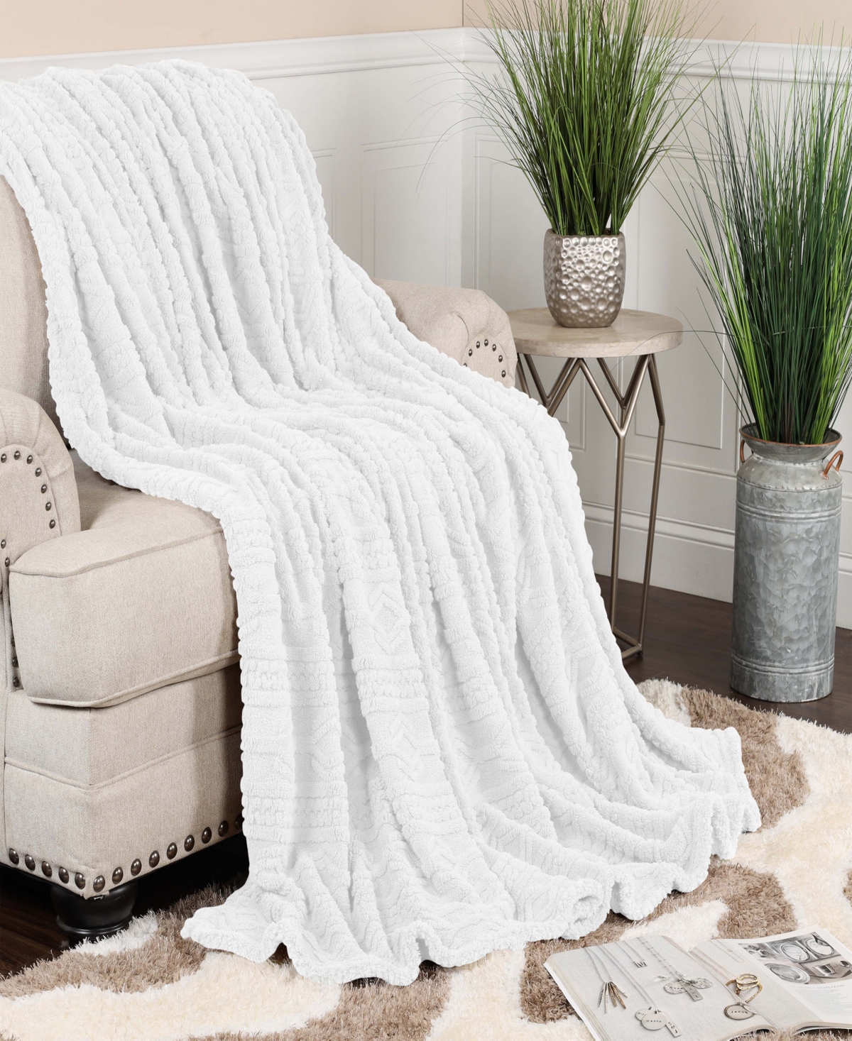 Superior Boho Knit Jacquard Fleece Plush Fluffy Blanket, King