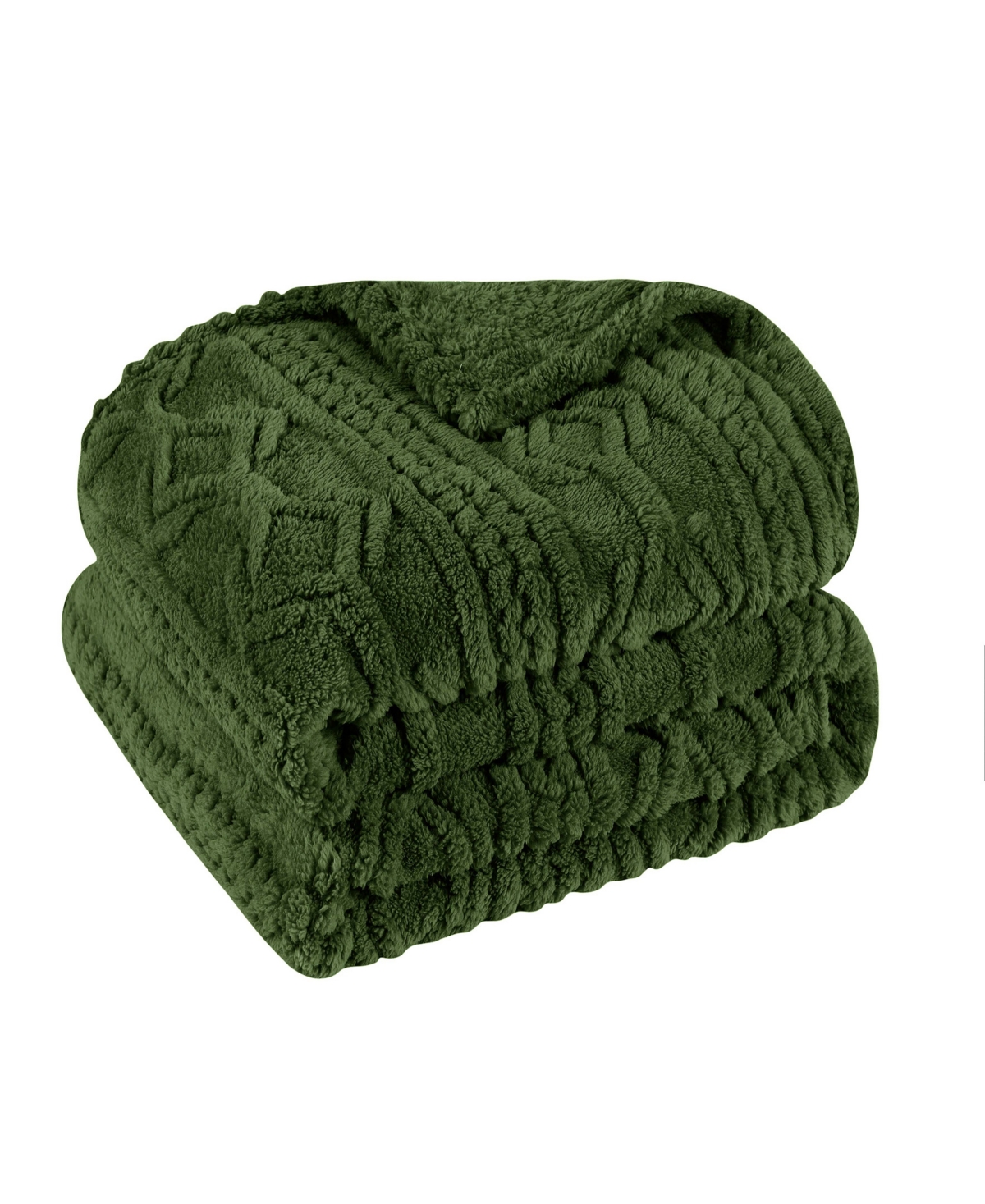 Superior Boho Knit Jacquard Fleece Plush Fluffy Blanket, King In Green