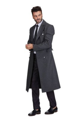 Men's Double-Breasted Knee Length Wool Blend Three Button Long Overcoat Top Coat
