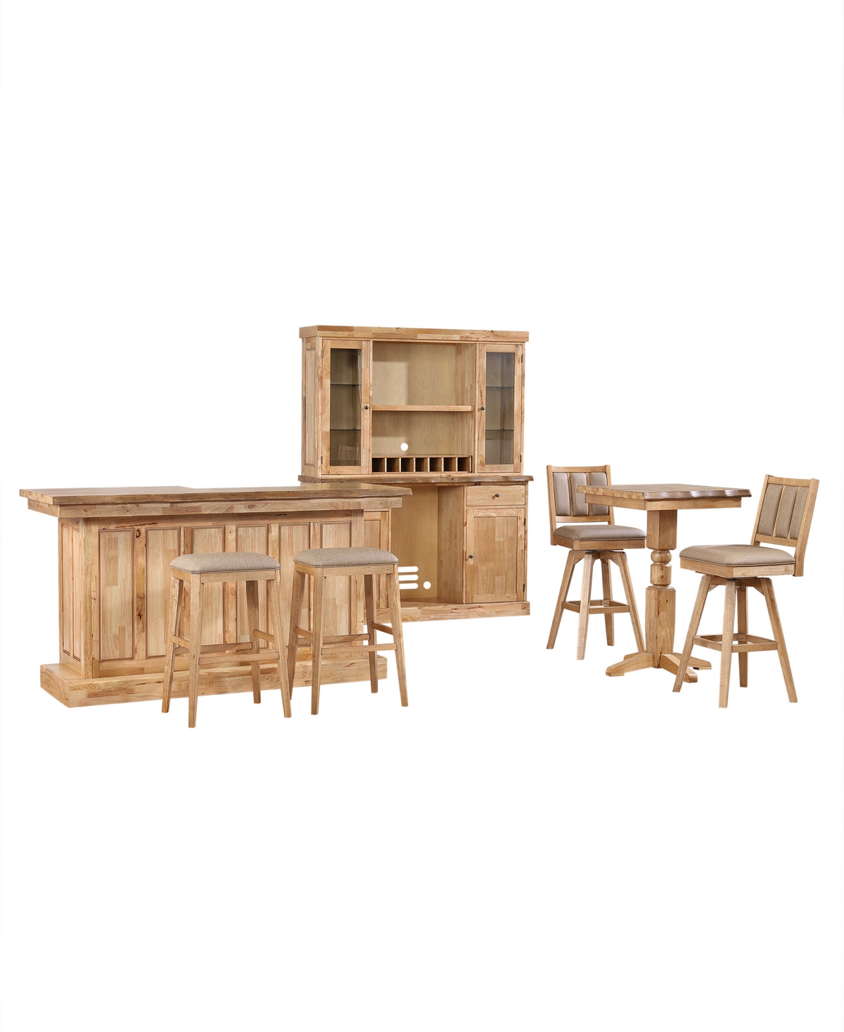Macy's Logans Edge 8 Piece Bar Set (back Bar With Hutch, Bar With 2 Saddle Stools, And Pub Table With 2 Swi In Brown