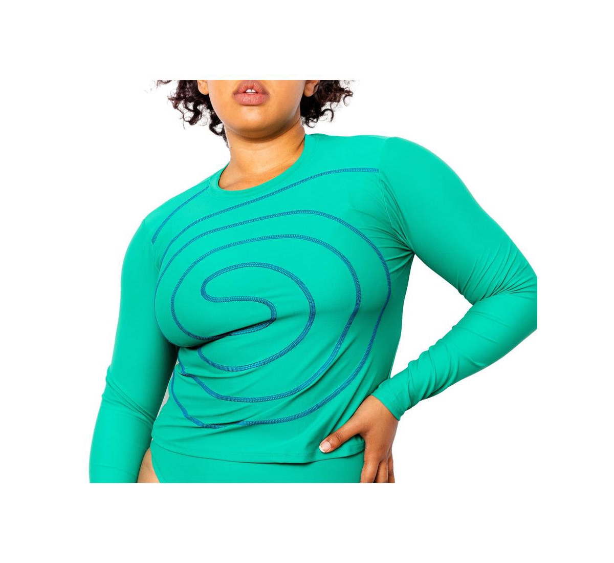 Women's Alyssa Long Sleeve Spiral Swim Shirt - Emerald green