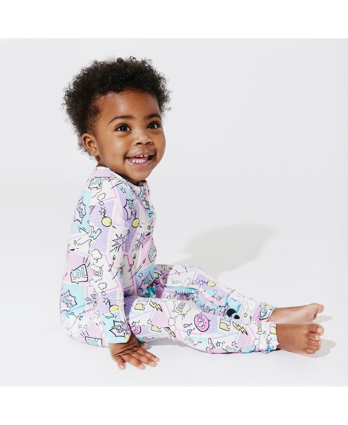 Bellabu Bear Baby GirlsConvertible Footie Pajama - Comic purple
