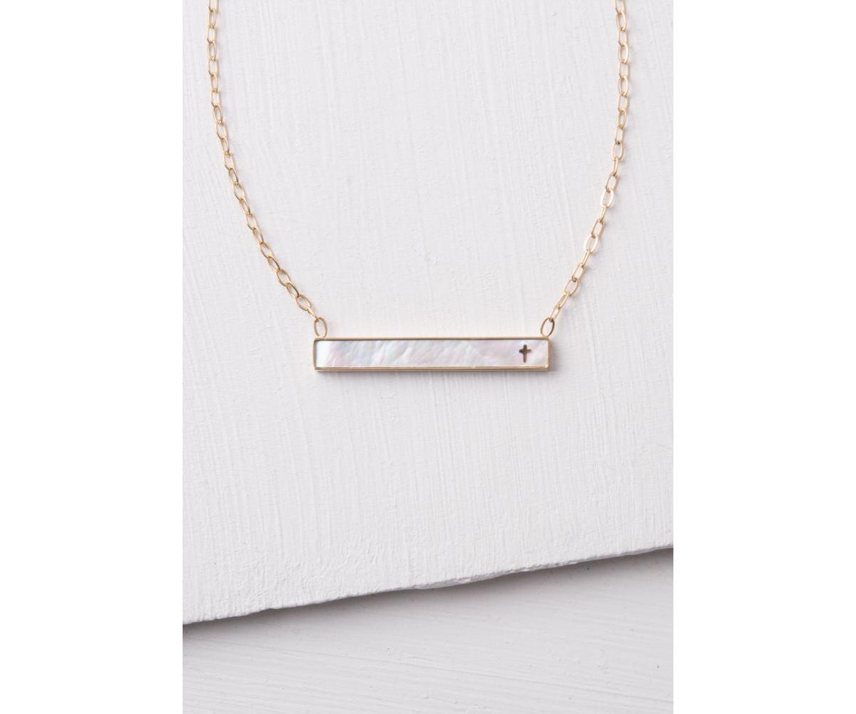 Lenore Cross Bar Necklace - Shimmering mother of pearl