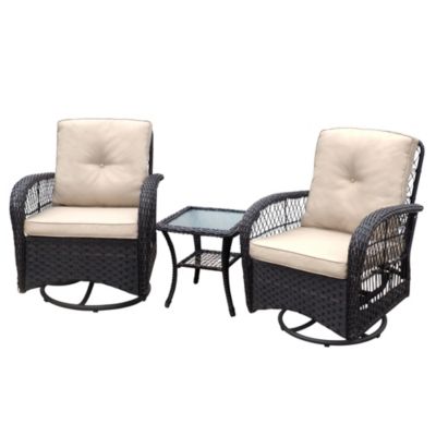 Outdoor Wicker Swivel Rocker Bistro Set with Table