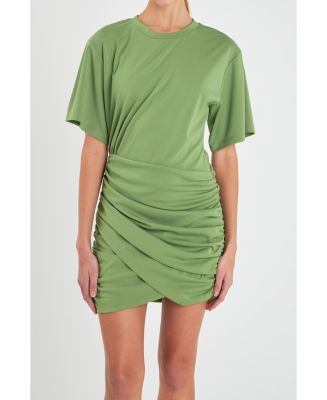 asymmetric ruched mini dress David Koma ASYMMETRIC HEM RUCHED MINI DRESS GREEN / 8