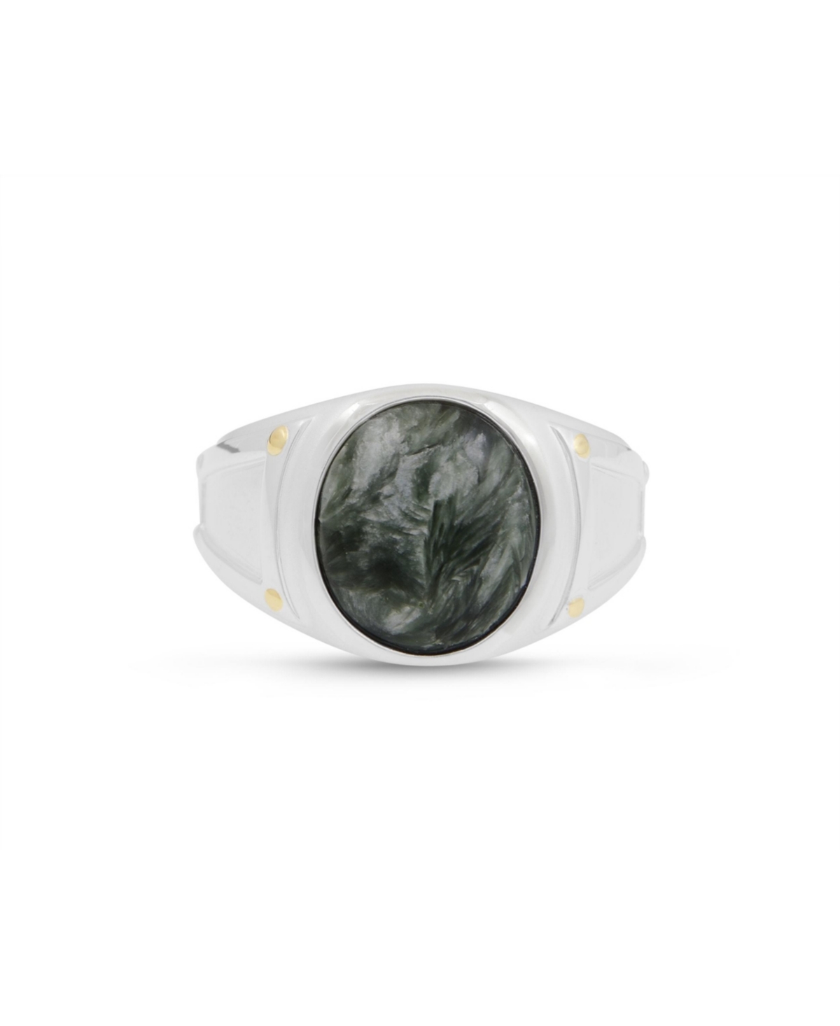 Seraphinite Gemstone Iconic Sterling Silver Men Signet Ring - White