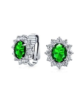 Classic Cubic Zirconia CZ Halo Crown Oval Stud Clip On Earrings Non Pierced Ears