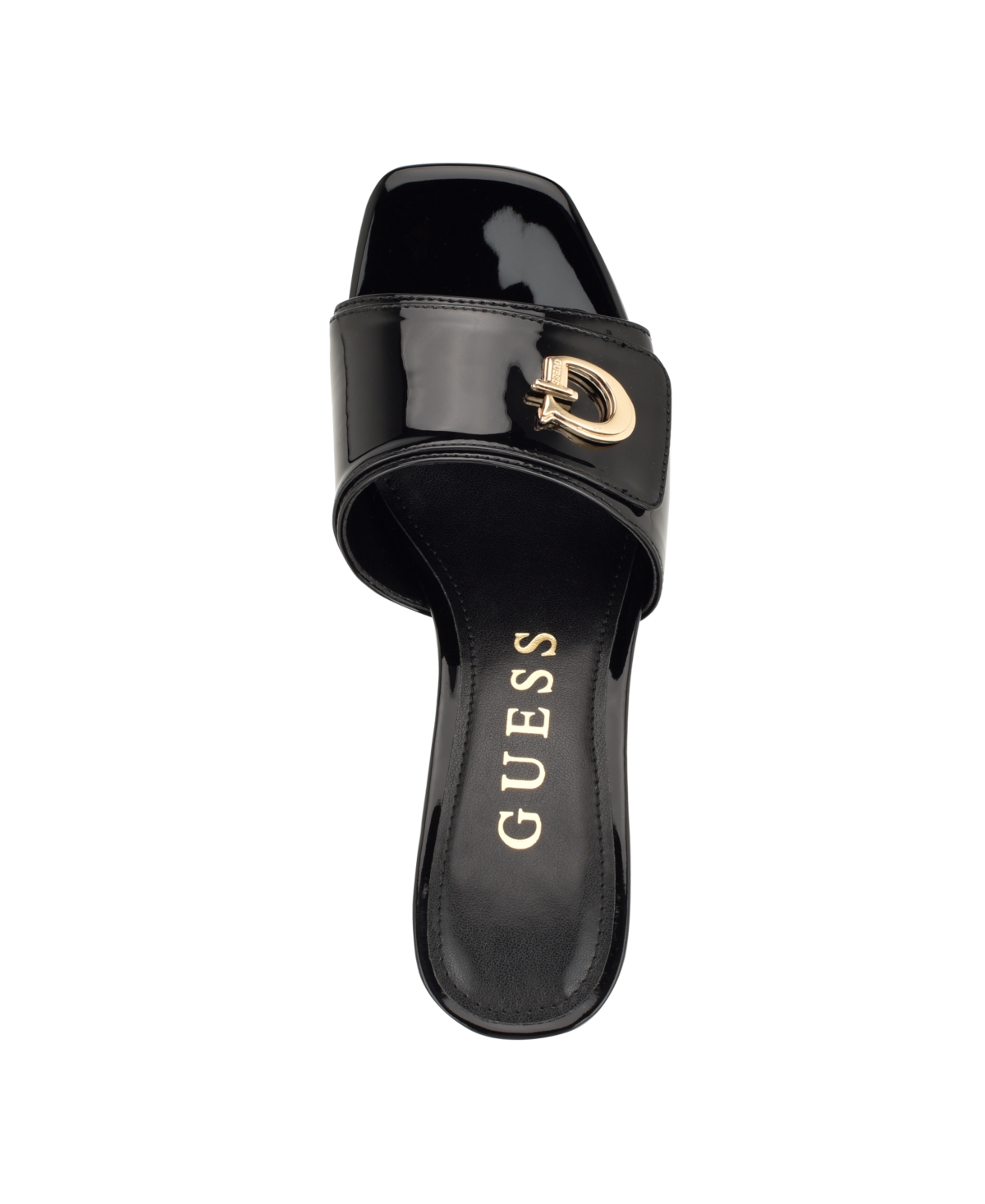 Guess Gallai Slide Sandal In Black Patent