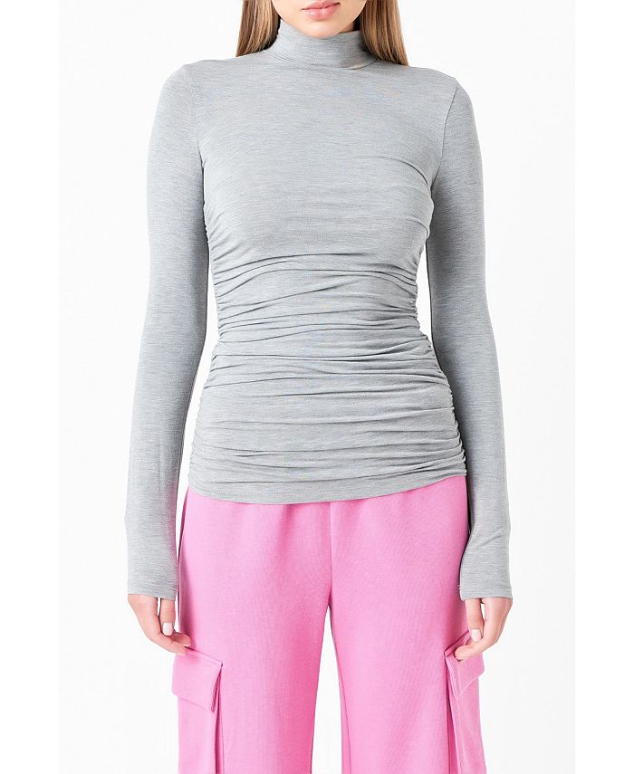 Women's ruched neck turtleneck best sale
