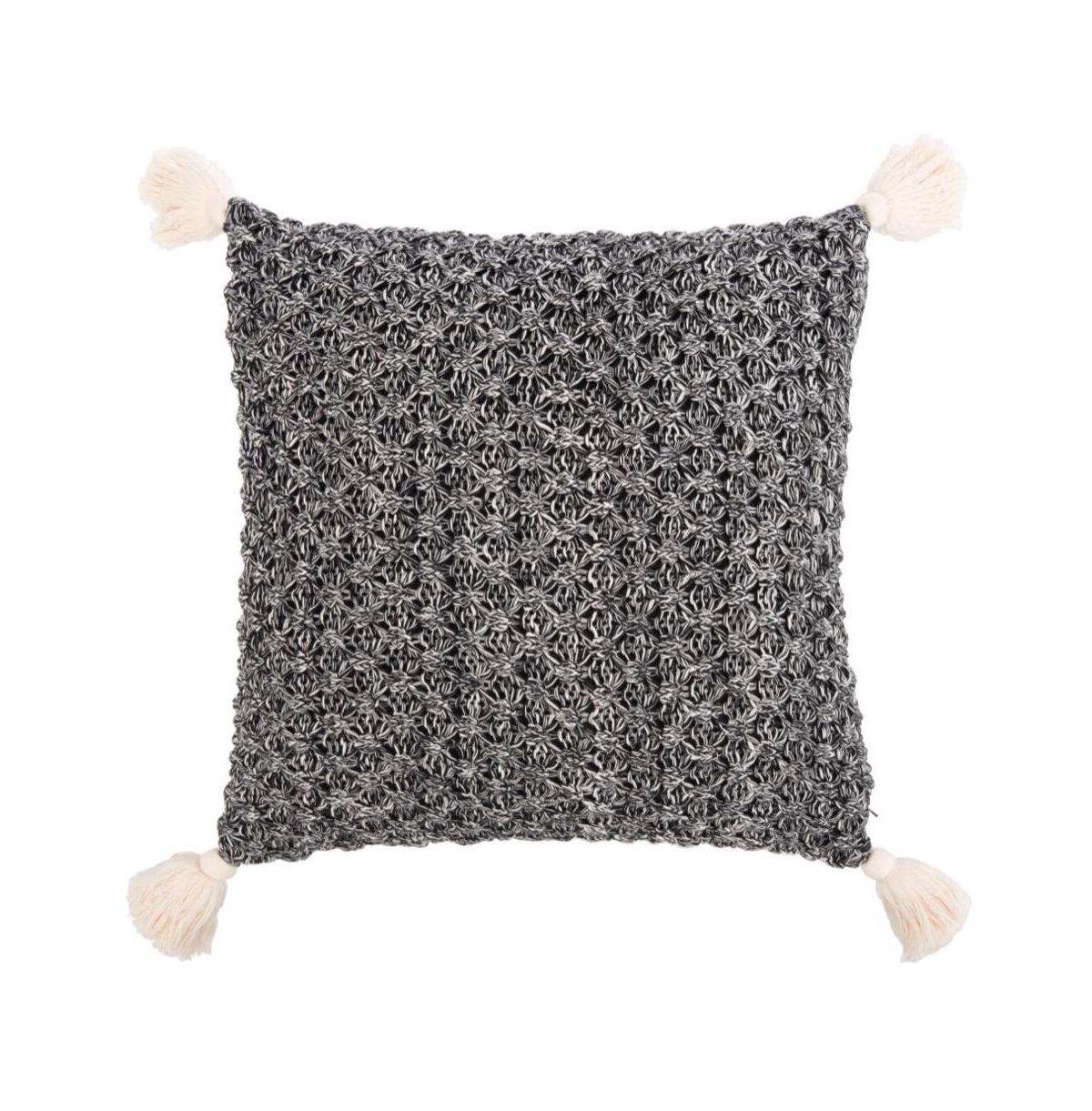 Safavieh Pennie Knit Tassel 20" X 20" Pillow In Black,natural