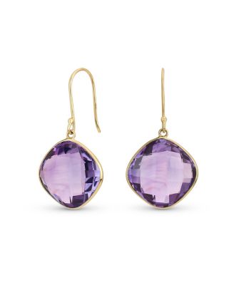 Bling Jewelry Classic Elegant 10K Gold Faceted Briolette Bezel Set Square  Cushion Cut Purple Natural Amethyst Dangle Drop Earrings For Women Wire  Fish Hook - Macy's