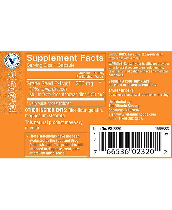 The Vitamin Shoppe Grape Seed Extract Antioxidant for Cardiovascular