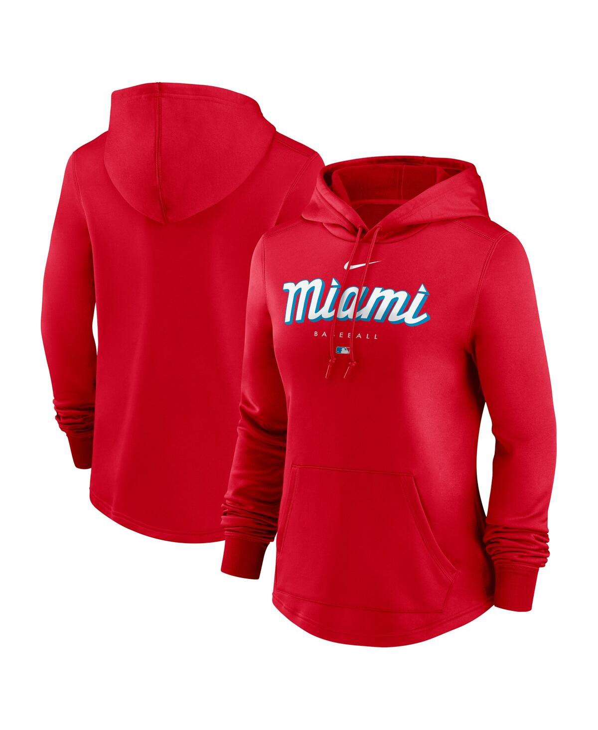 Shop Nike Women's  Red Miami Marlins City Connect Pregame Performance Pullover Hoodie