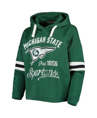 Women's Green Distressed Michigan State Spartans Super Pennant Pullover Hoodie