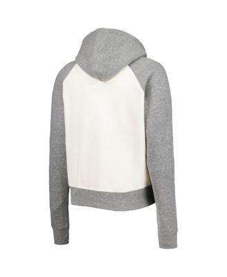 Women's Cream, Heather Gray Distressed Oklahoma Sooners Cody Tri-Bend Raglan Pullover Hoodie