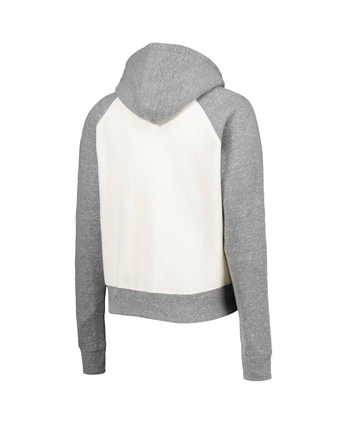 PRESSBOX WOMEN'S PRESSBOX CREAM, HEATHER GRAY DISTRESSED OKLAHOMA SOONERS CODY TRI-BEND RAGLAN PULLOVER HOODI 