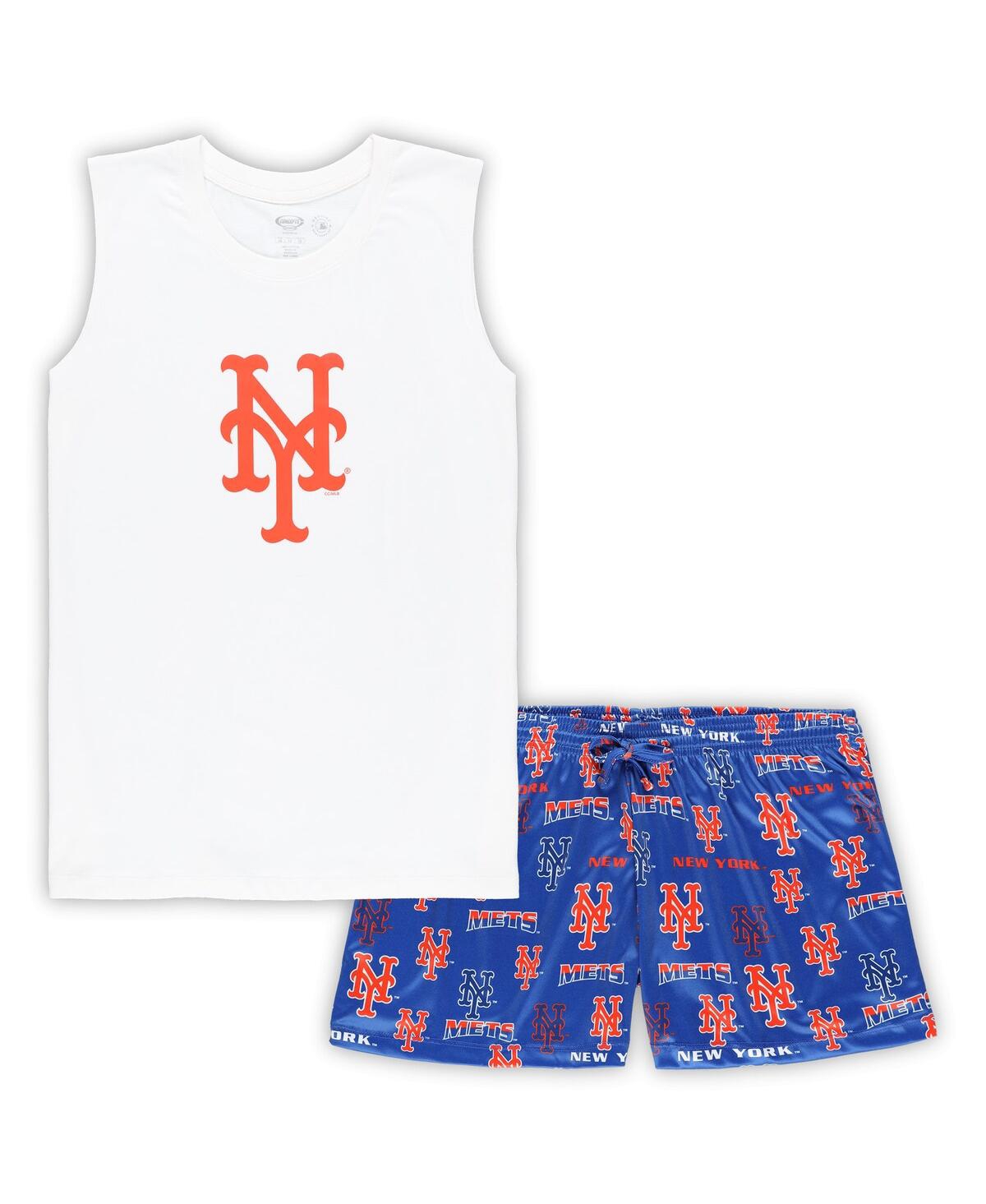 Shop Concepts Sport Women's  White, Royal New York Mets Plus Size Tank Top And Shorts Sleep Set In White,royal