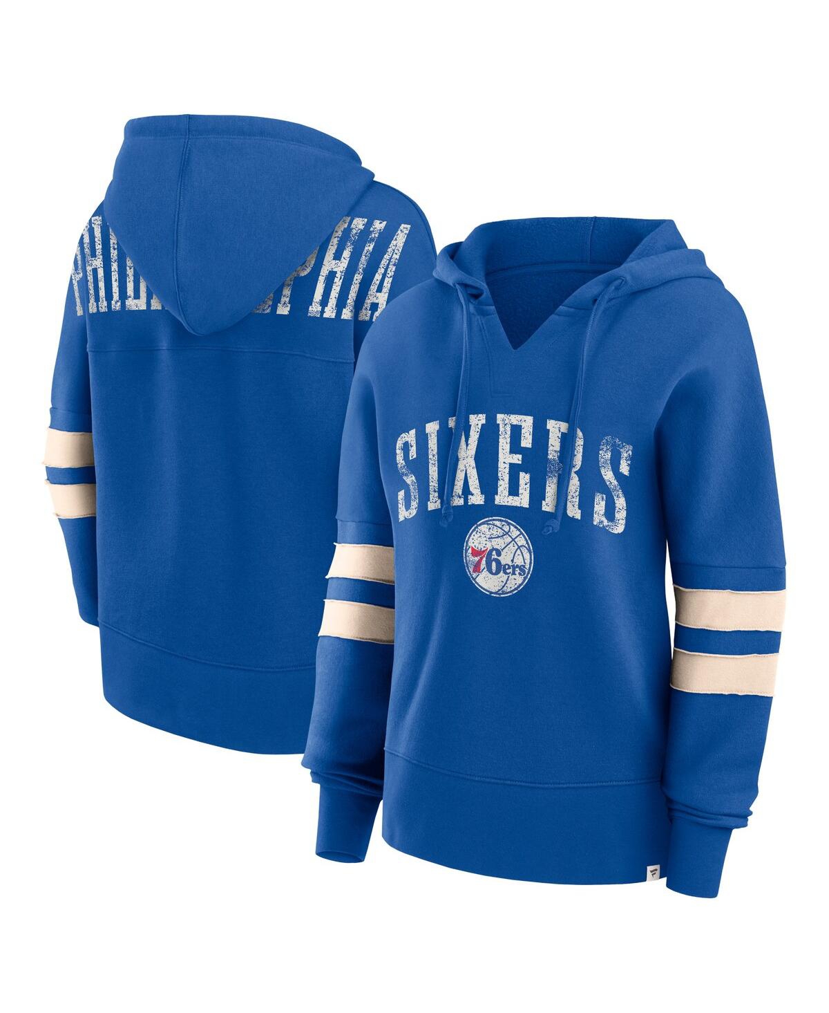 Fanatics Women's  Royal Distressed Philadelphia 76ers Bold Move Dolman V-neck Pullover Hoodie