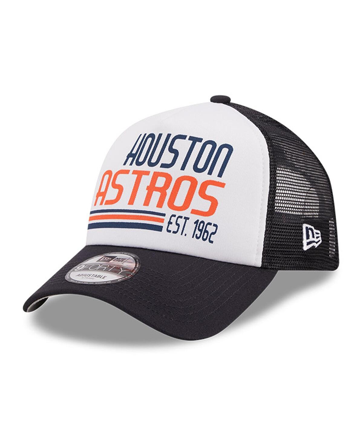 Shop New Era Men's  White, Navy Houston Astros Stacked A-frame Trucker 9forty Adjustable Hat In White,navy