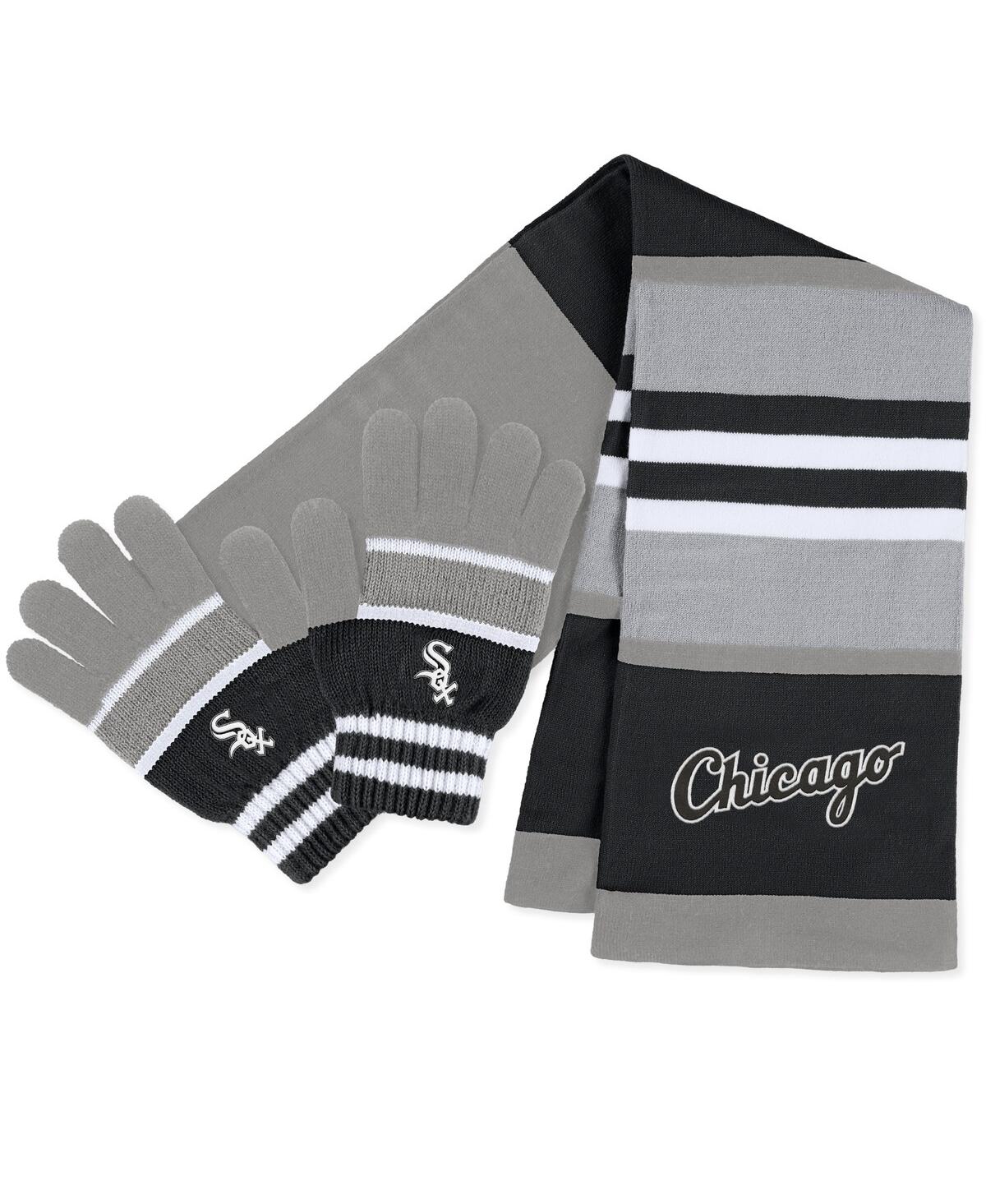 Wear By Erin Andrews Women's  Chicago White Sox Stripe Glove And Scarf Set In Black,gray
