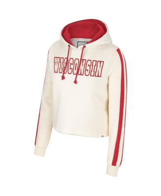 Women's Cream Wisconsin Badgers Perfect Date Cropped Pullover Hoodie