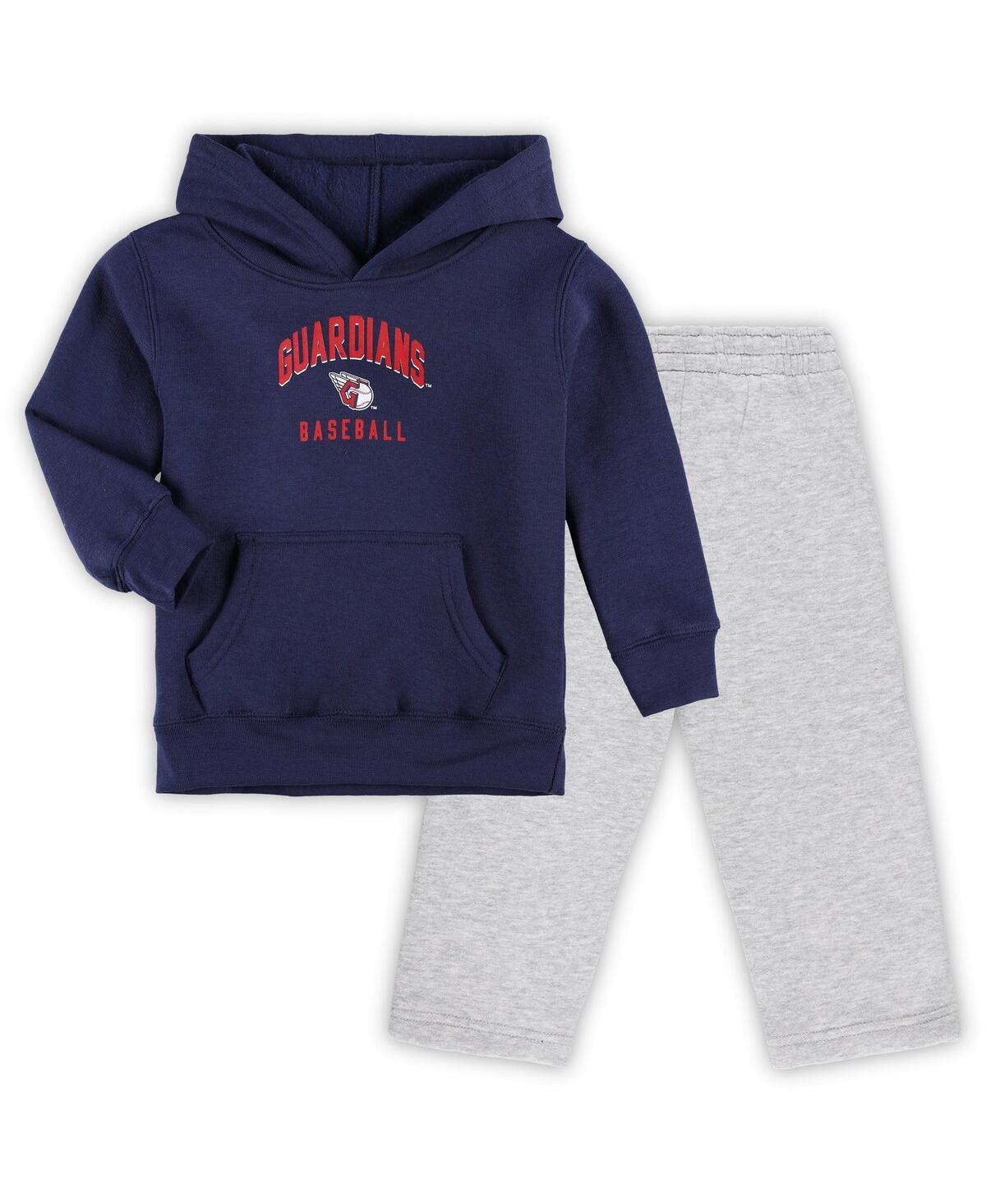 Outerstuff Babies' Toddler Boys And Girls Navy, Gray Cleveland Guardians Play-by-play Pullover Fleece Hoodie And Pants In Navy,gray