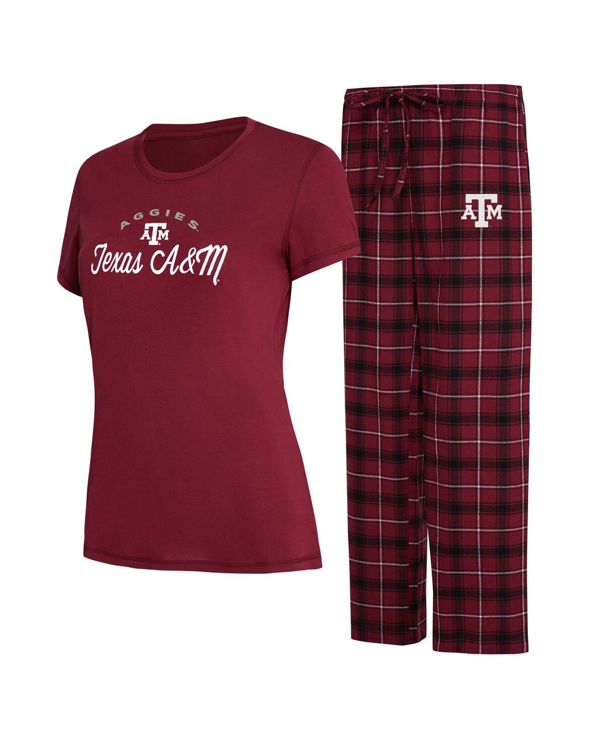Concepts Sport Women's  Maroon, Black Texas A&m Aggies Arctic T-shirt And Flannel Pants Sleep Set In Maroon,black