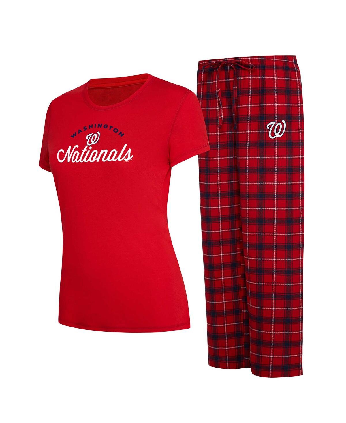 Concepts Sport Women's  Red, Navy Washington Nationals Arctic T-shirt And Flannel Pants Sleep Set In Red,navy