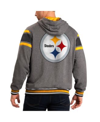 Men's Black, Gray Pittsburgh Steelers Extreme Full Back Reversible Hoodie Full-Zip Jacket
