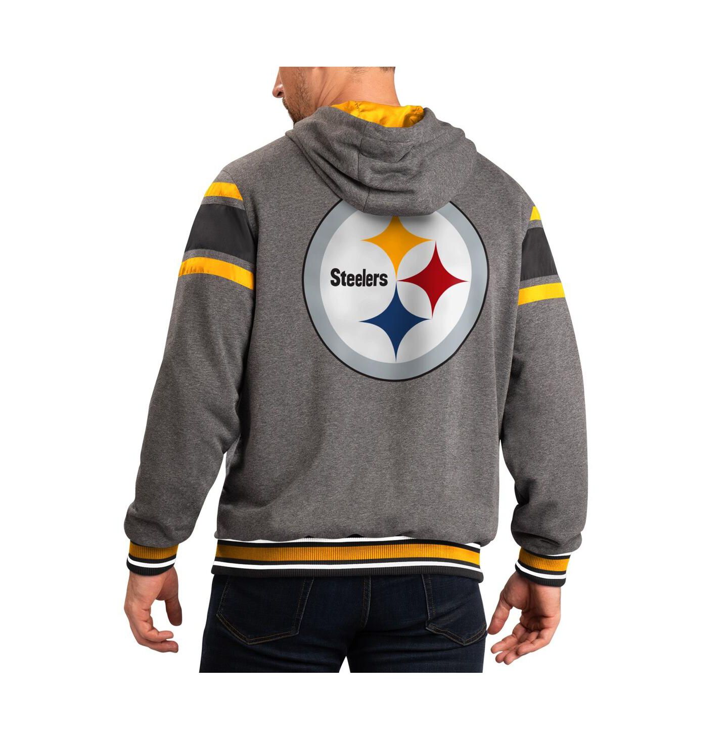 Мужские худи G-III Sports by Carl Banks Black, Gray Pittsburgh Steelers Extreme Full Back Reversible Full-Zip Jacket — фото 2