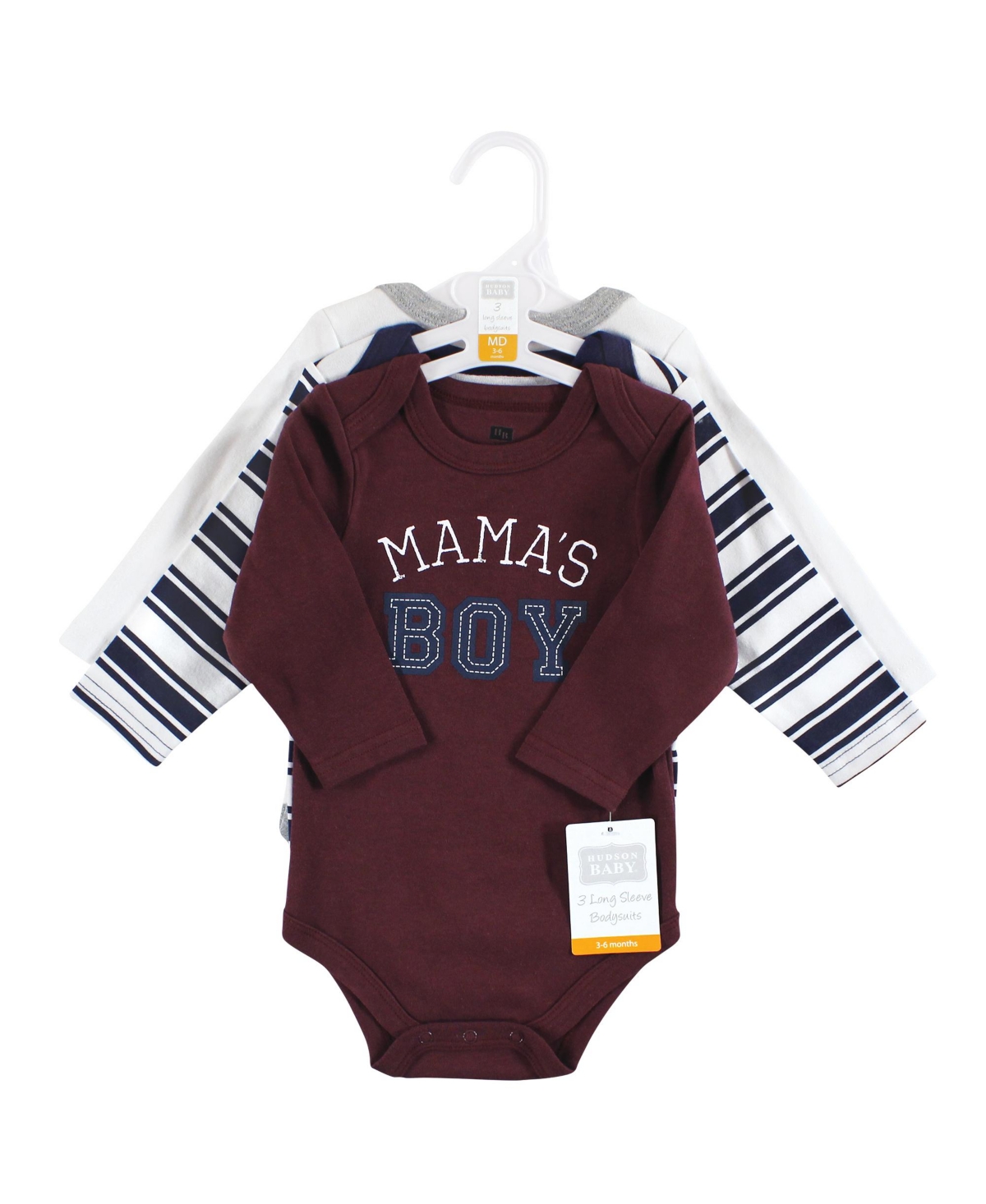 Hudson Baby Baby Boys Cotton Long-Sleeve Bodysuits, 3-Pack - Mamas boy