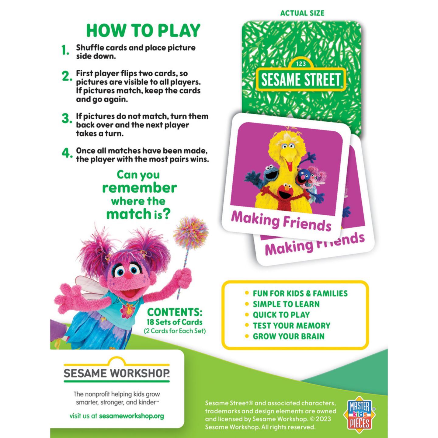 Детская игрушка MasterPieces Puzzles Sesame Street Elmo & Friends 36-Card Matching Game, Ages 3+, цвет: Разноцветный — фото 3