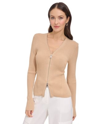 DKNY - Women's Ribbed Zip-Front Sweater