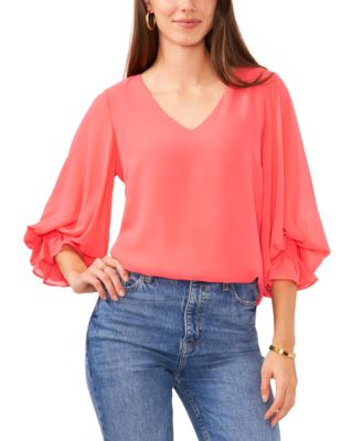 Vince Camuto - Women's Balloon-Sleeve V-Neck Blouse