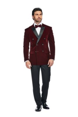 Men's 2 Piece Double Breasted Velvet Birdseye Lapel Slim Fit Tuxedo