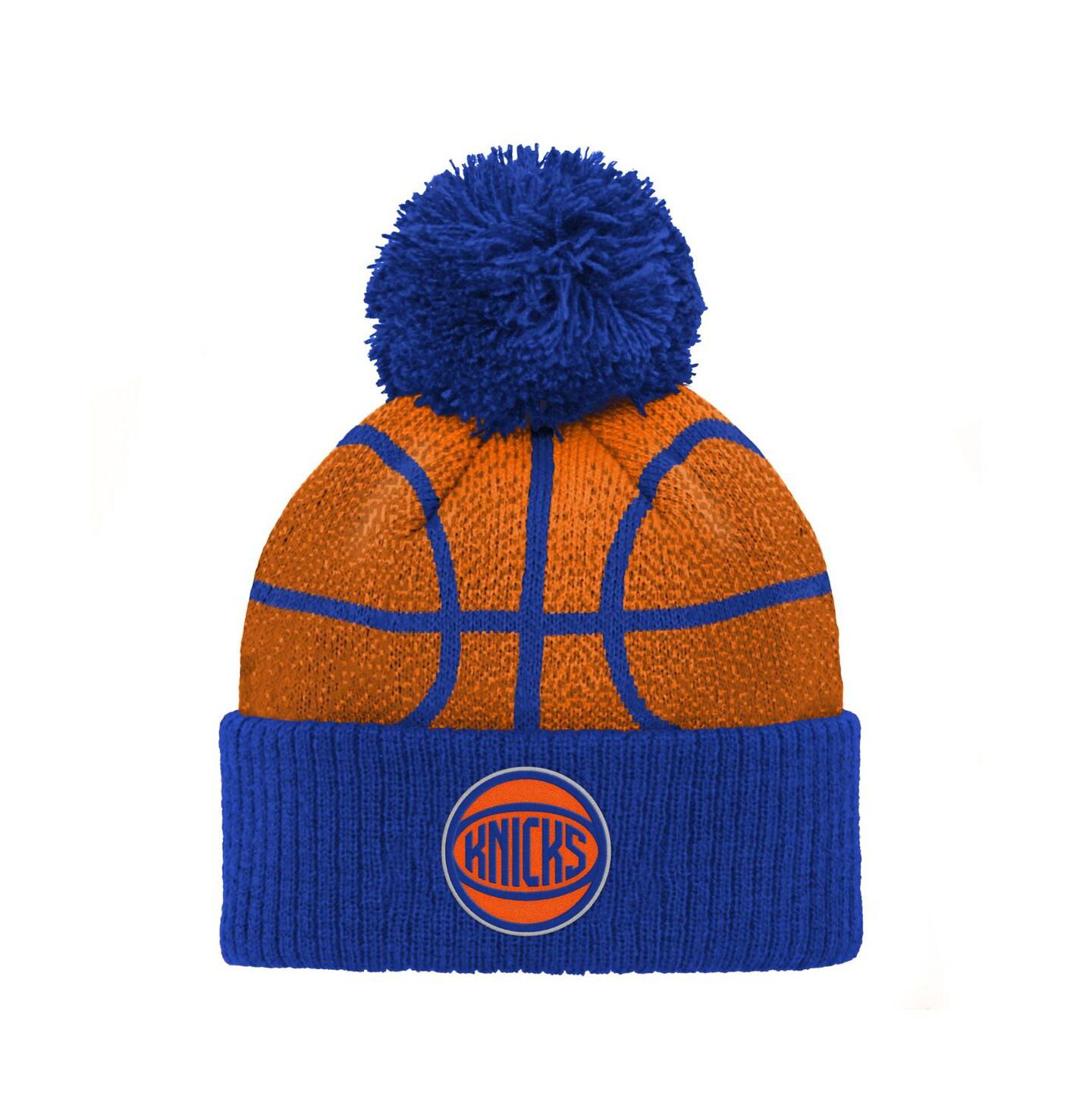 Детская шапка Outerstuff Preschool Boys and Girls Blue New York Knicks Basketball Head Cuffed Knit Hat with Pom — фото 1