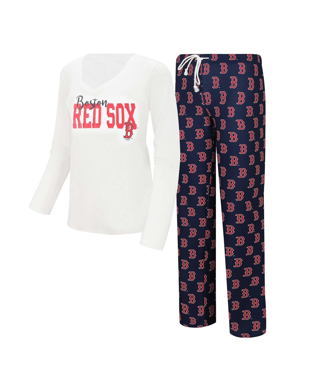 Shop Concepts Sport Women's  White, Navy Boston Red Sox Long Sleeve V-neck T-shirt And Gauge Pants Sleep S In White,navy