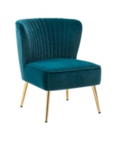 Hulala Home Velvet Accent Chair with Gold Metal Legs for Bedroom Guest Room Vanity - Teal
