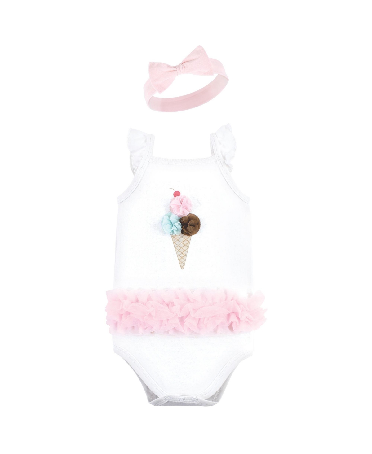 Little Treasure Baby Girls Treasure Baby Sleeveless Bodysuit and Headband Set, 6-Piece - Ice cream cone