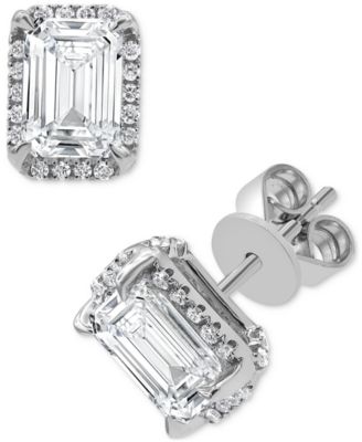 Certified Lab Grown Diamond Emerald-Cut Halo Stud Earrings (3-1/3 ct. t.w.) in 14k Gold