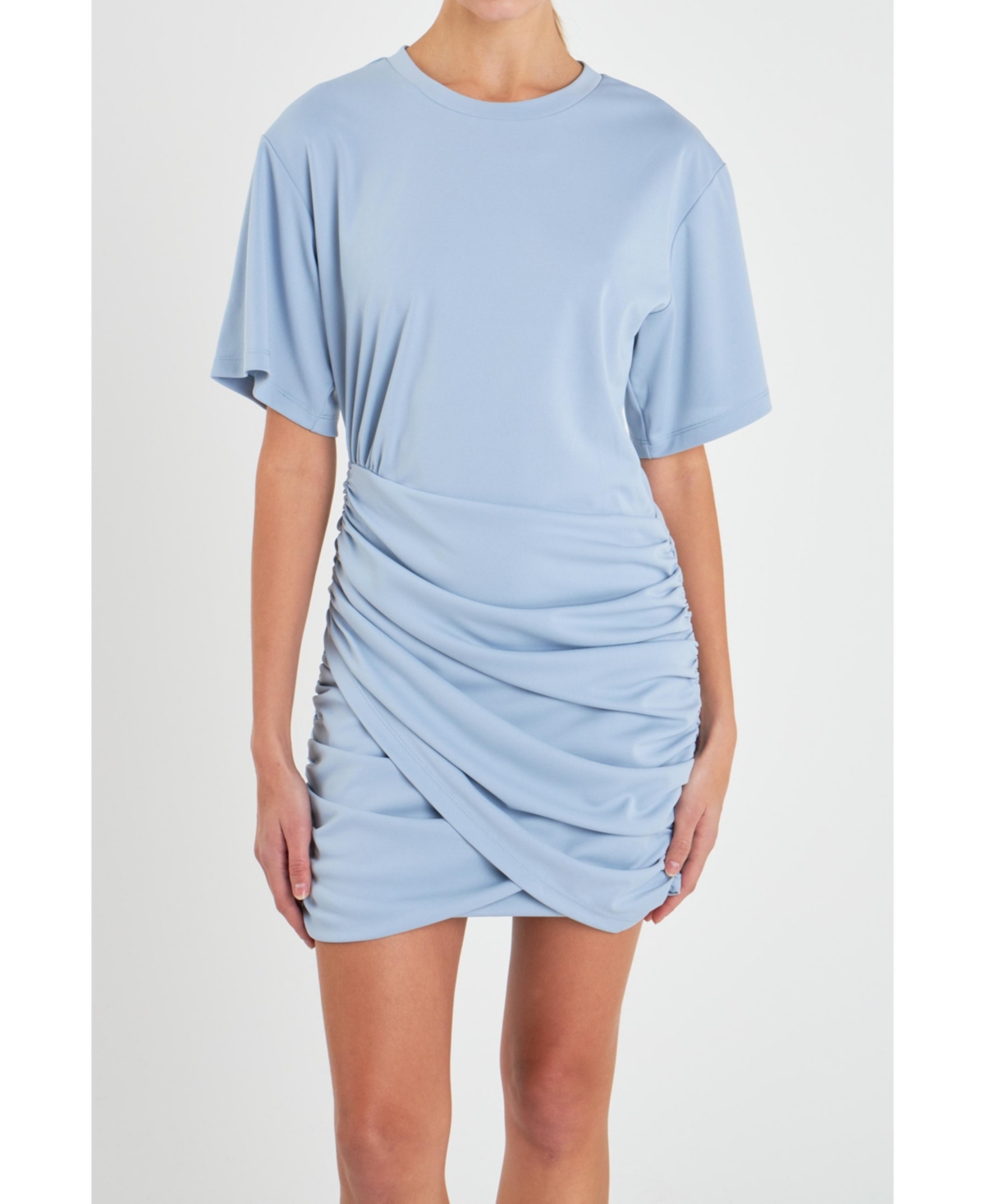 Grey Lab Women's Asymmetric Ruched Mini Dress In Blue Grey