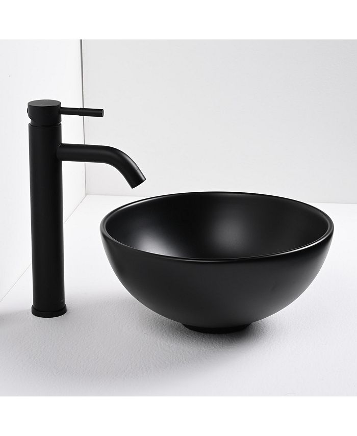 Aquaterior Round Ceramic Vessel Sink Kit Bathroom Single Handle Faucet